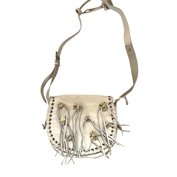 Chi Carlos Falchi ivory cream leather fringe  boho crossbody purse bag - Picture 3 of 9